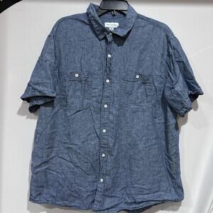 Free Assembly Shirt Mens XL Blue Linen Cotton Short Sleeve Button Front Casual